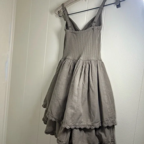 Aerie Brown Babydoll Dress XS Ribbed Top Tiered Skirt Lace Trim Boho Cami - Picture 12 of 12